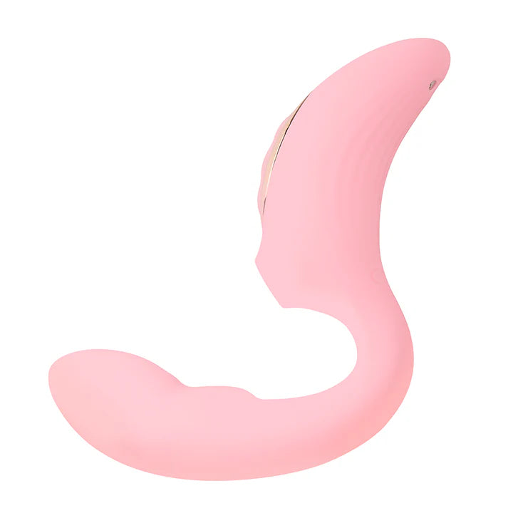 Vista lateral del vibrador doble estimulación Sunbabe mostrando detalles del material de silicona y forma ergonómica