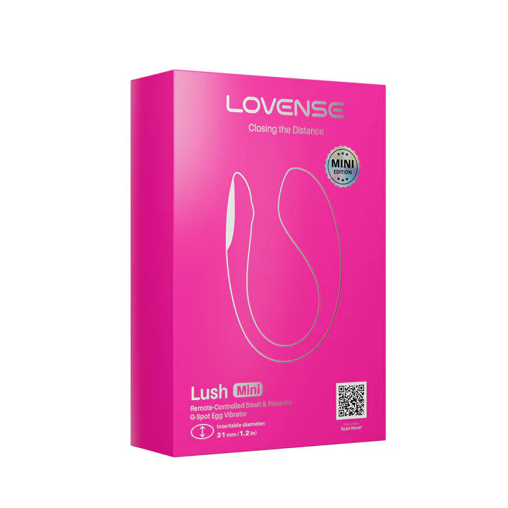 Empaque oficial del Lovense Lush Mini, versión mini controlado por app, con diseño en rosa vibrante.