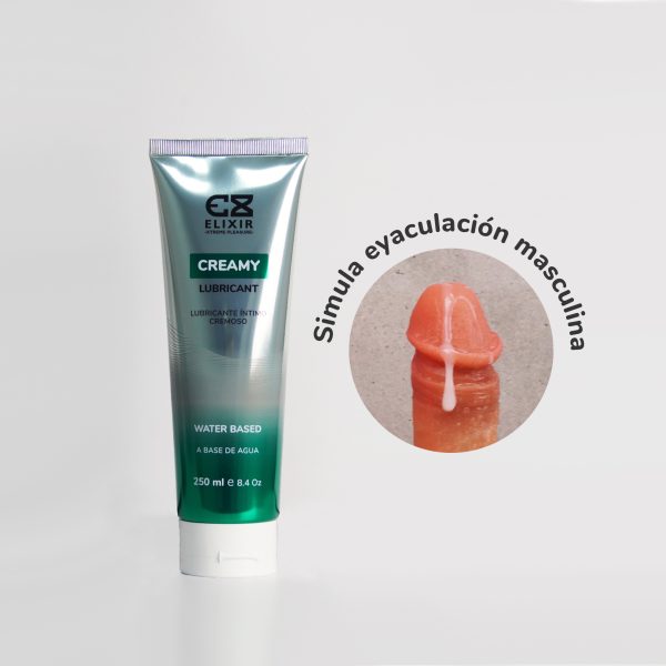 Lubricante blanco cremoso Elixir 250 ml con textura que simula la eyaculación masculina, ideal para fetiches y realismo.