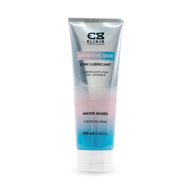 Lubricante Íntimo Cum Piel Sensible Elixir de 250 ml, a base de agua, ideal para piel delicada y compatible con preservativos.