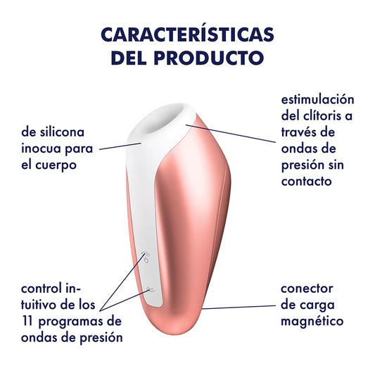 Detalle de los botones de control del Estimulador Succionador Clitorial Satisfyer Love Breeze en color palo de rosa.
