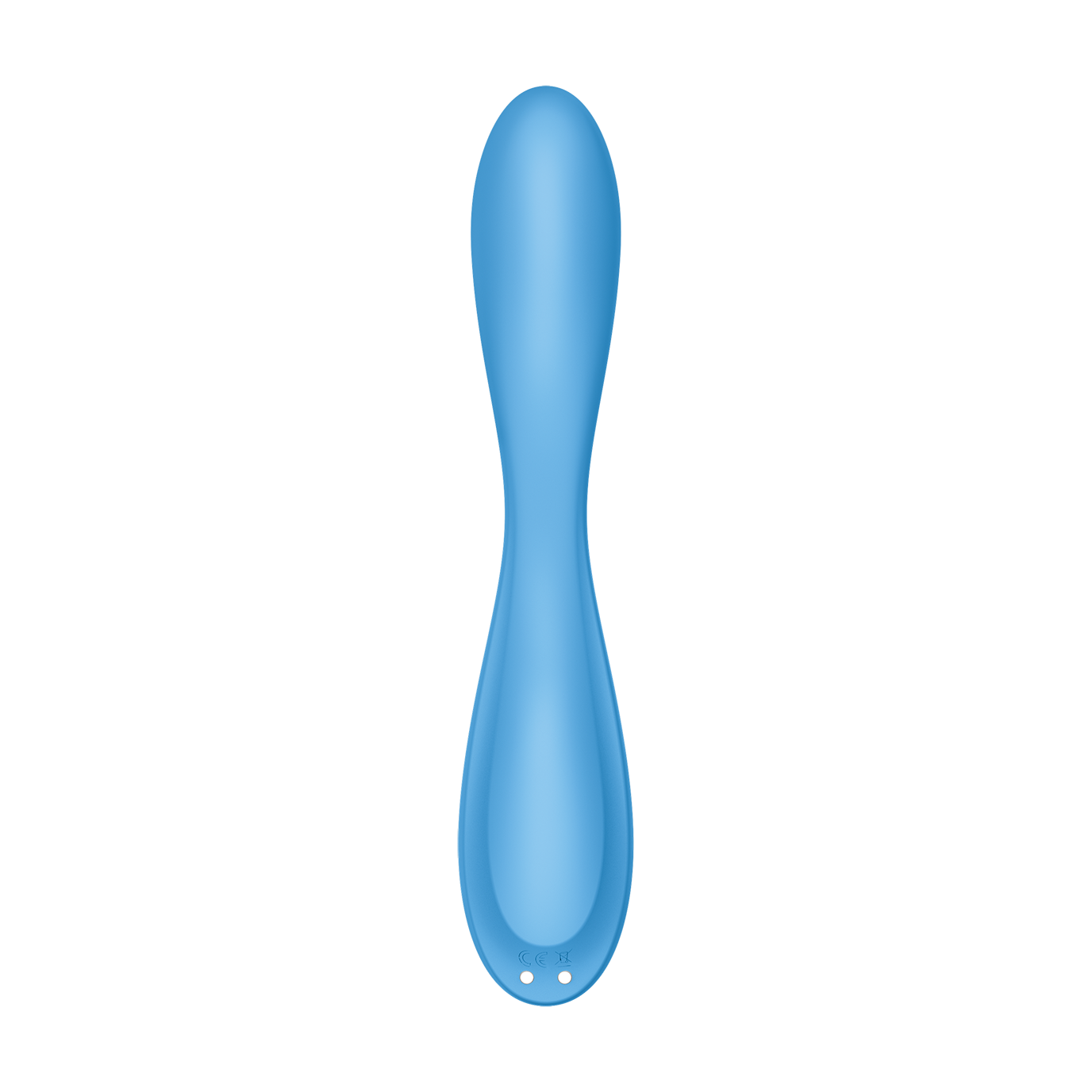 Vibrador Satisfyer G-Spot Flex 4 con un fondo azul claro que complementa su color, destacando su diseño simple pero sofisticado y sus controles intuitivos.