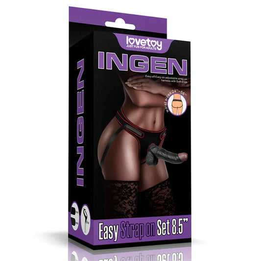 Arnés con Dildo Realista Negro de 21,5 cm – Easy Strapon Set para Penetración Profunda