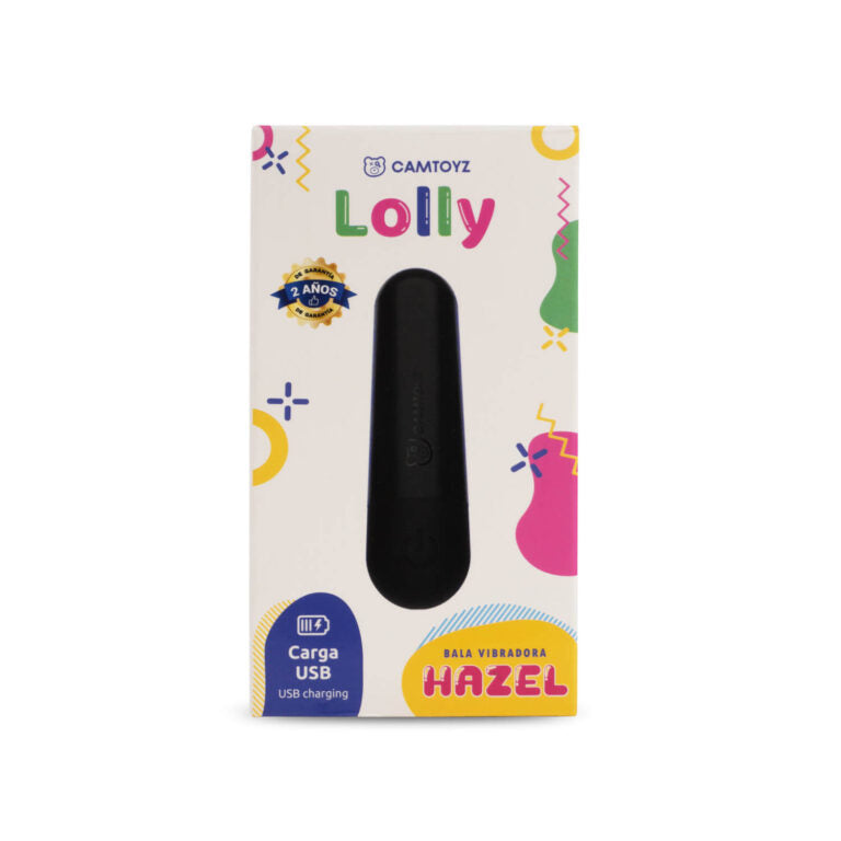 Caja frontal de la Bala Vibradora Hazel de CamToyz en color negro, con diseño compacto y moderno.