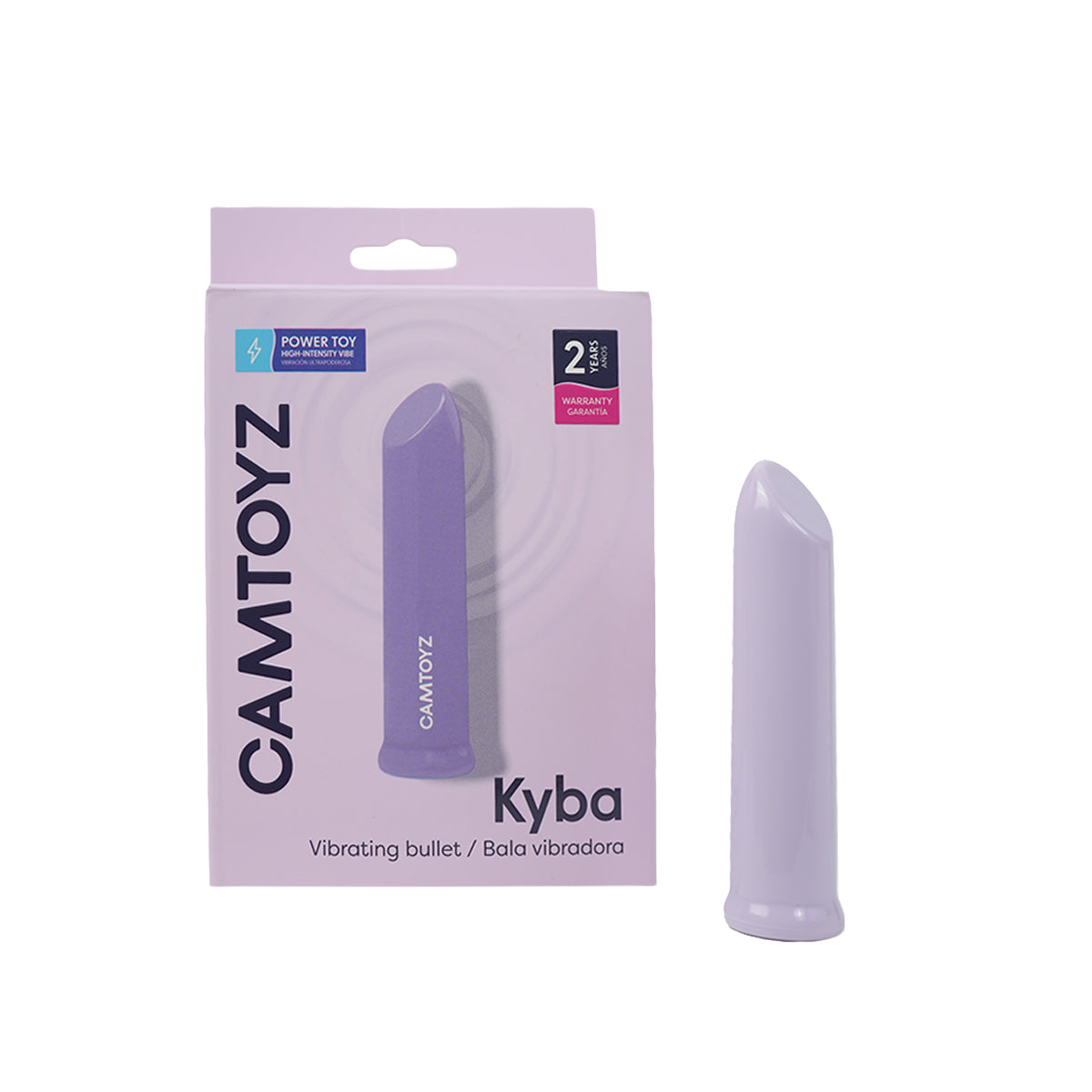 Bala vibradora Kyba Camtoyz en empaque original color lila con diseño compacto y potente vibración