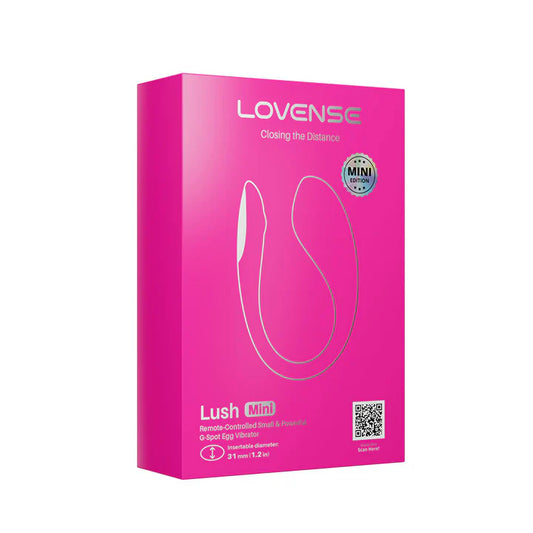 Empaque oficial del Lovense Lush Mini, versión mini controlado por app, con diseño en rosa vibrante.