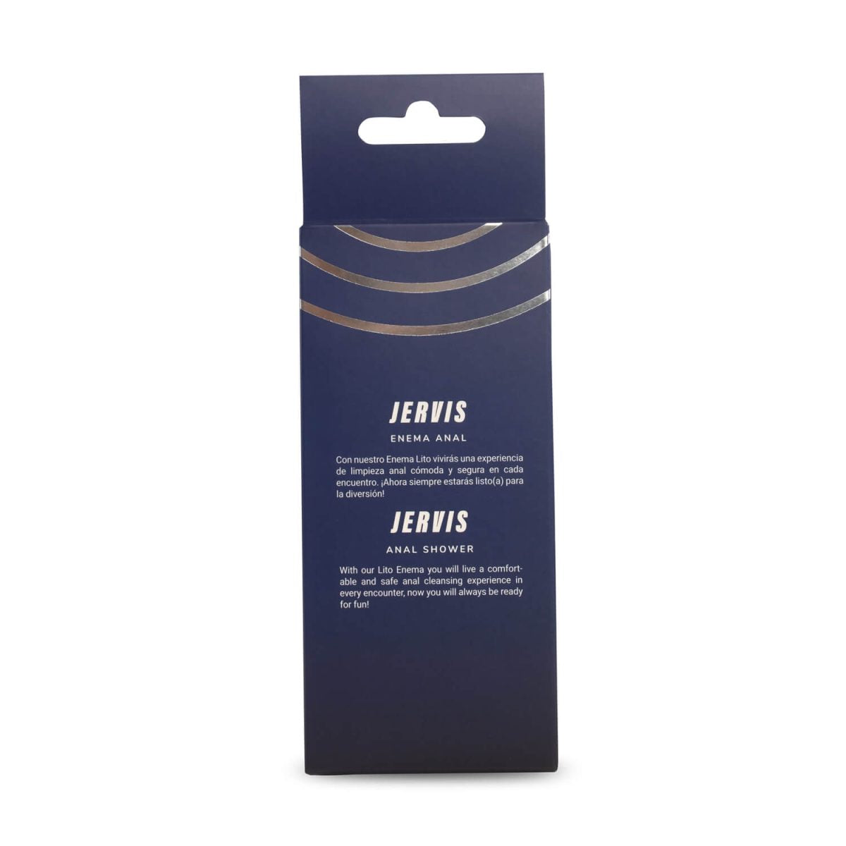 Caja trasera del Enema Anal Jervis Camtoyz con descripción en español e inglés