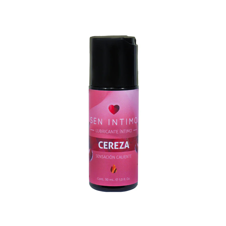 Frasco de Lubricante Íntimo Cereza Caliente Sen Íntimo 30 ml sobre fondo blanco.