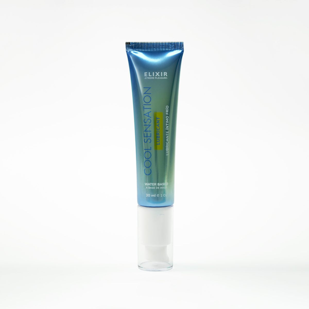 Vista frontal del lubricante Elixir Cool Sensation 15 ml con fondo blanco, presentación clara del producto.