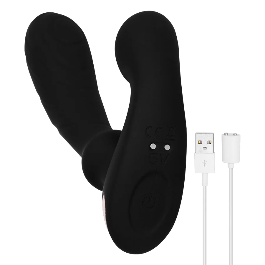 Vista posterior del masajeador de próstata Raper con puerto de carga magnético USB y acabado en silicona médica impermeable.