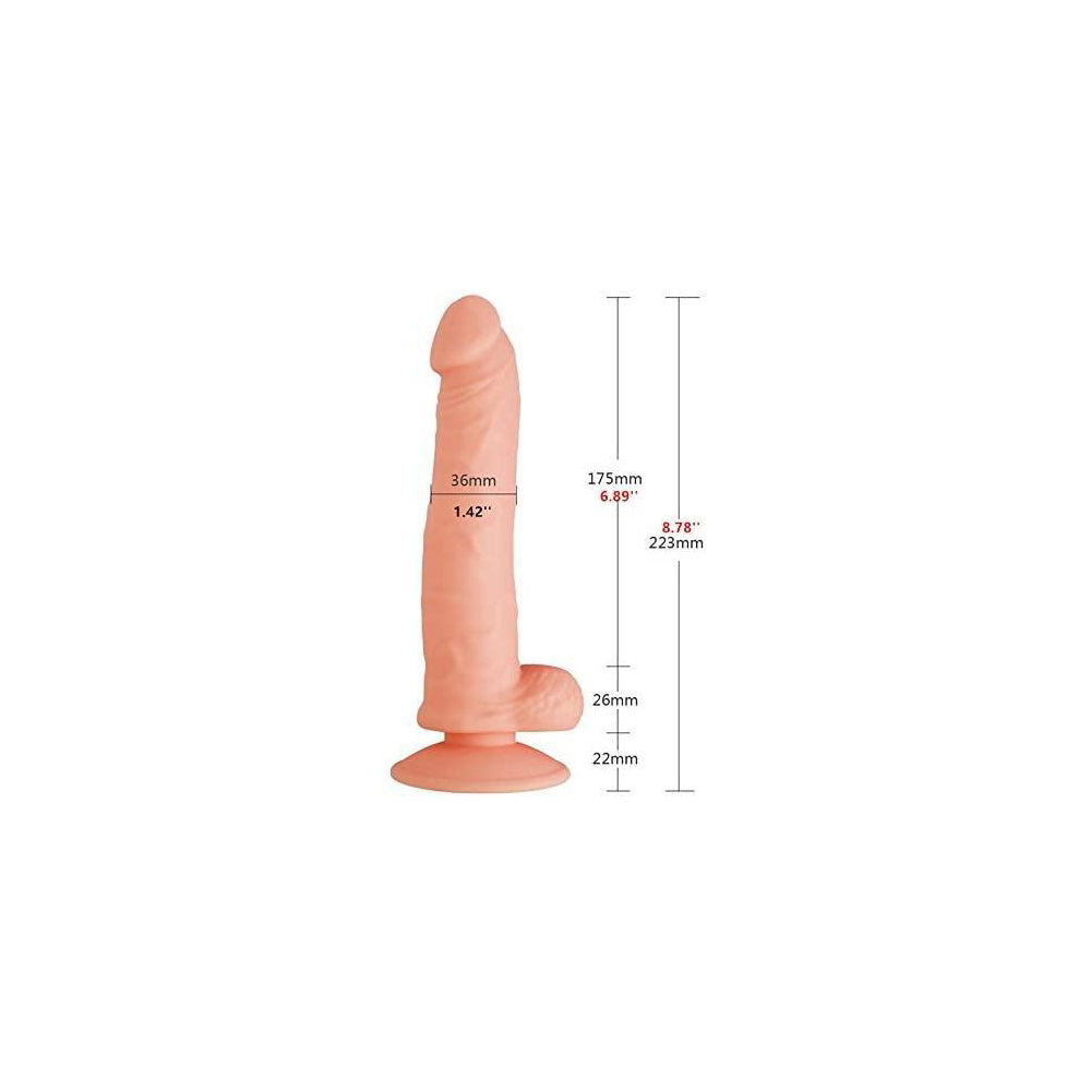 Imagen técnica del Dildo James mostrando largo insertable de 17,5 cm y diámetro de 3,6 cm.