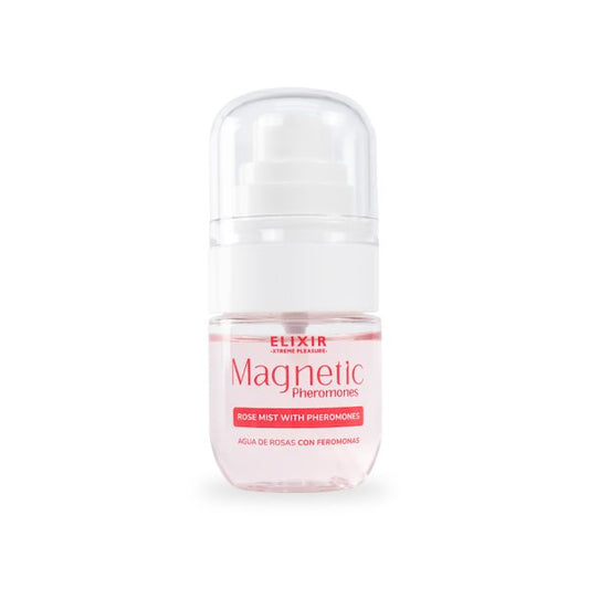 Frasco de 30 ml del Agua de Rosas con Feromonas Magnetic Elixir, bruma refrescante facial con aroma femenino.