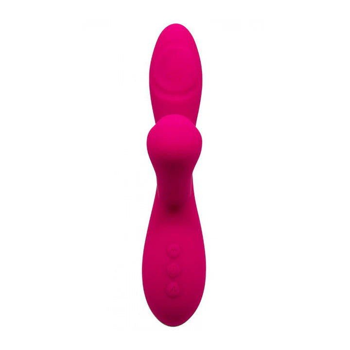 Vibrador doble estimulación fucsia con cabezal para punto G y estimulador de clítoris en silicona
