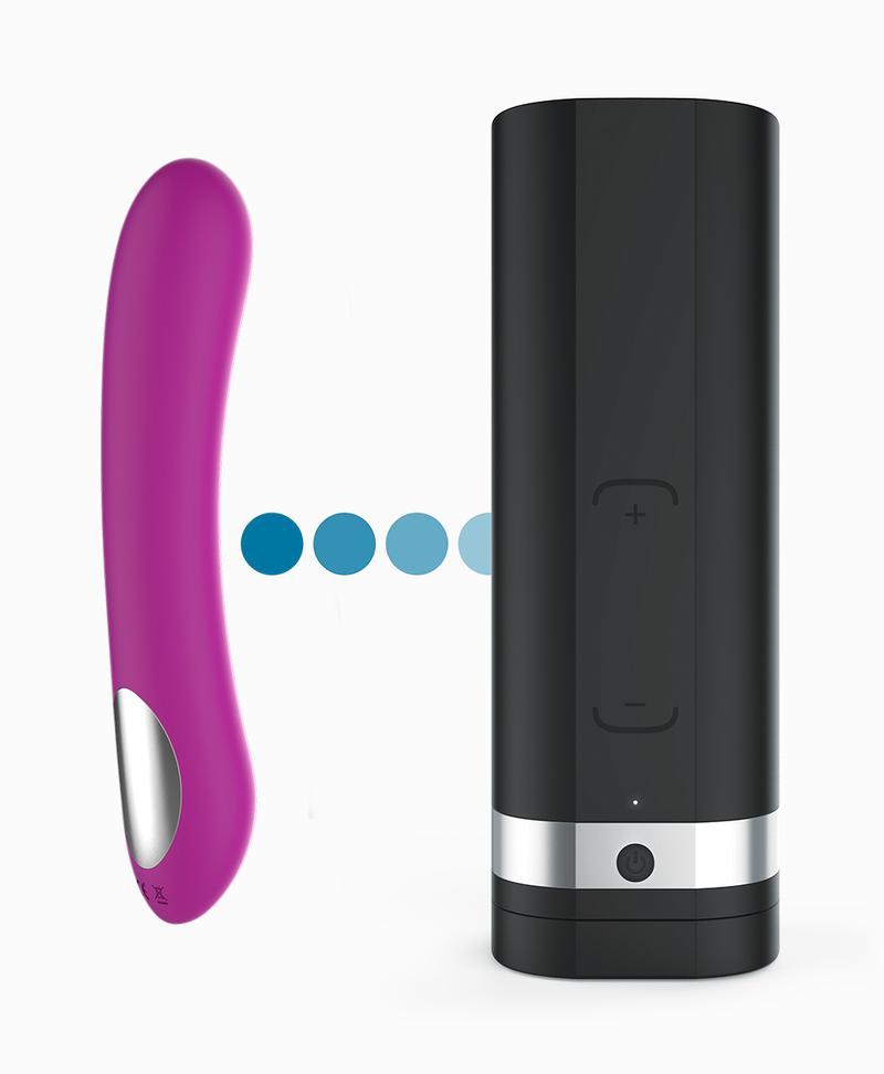 Vibrador Pearl 2 by Kiiroo en color morado, sincronizándose con otro juguete compatible de Kiiroo.