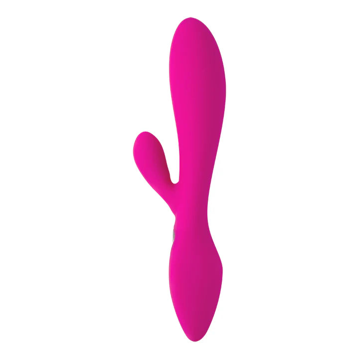 Vibrador Softs en vista lateral junto al cable USB para carga, destacando su forma curva y estimulador clitorial.