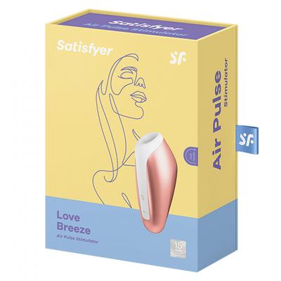 Empaque del Estimulador Succionador Clitorial Satisfyer Love Breeze, mostrando la caja de diseño moderno y elegante